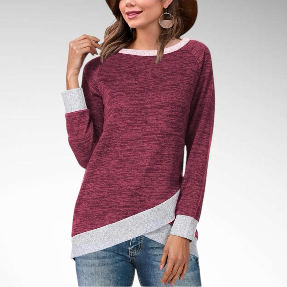 Levaca Cross Front Long-Sleeve Tunic Top